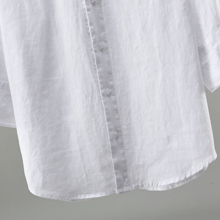Buddha Stones Camisa minimalista de lino liso de manga tres cuartos para hombre, con botones, ideal para primavera. - image 5