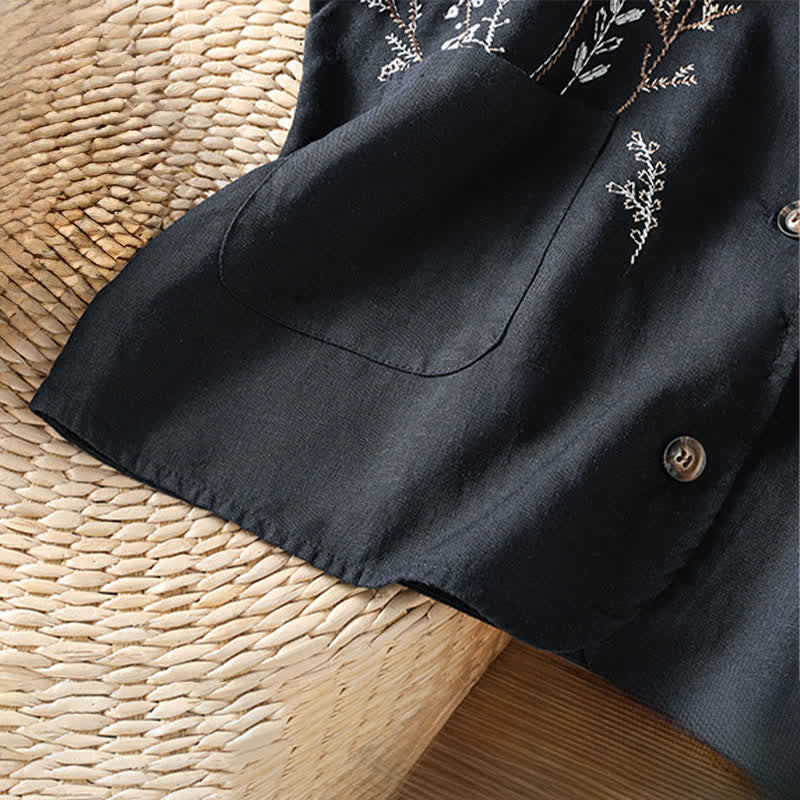 Buddha Stones Camisas sin mangas de verano para mujer con bordado floral y bolsillos. - image 13