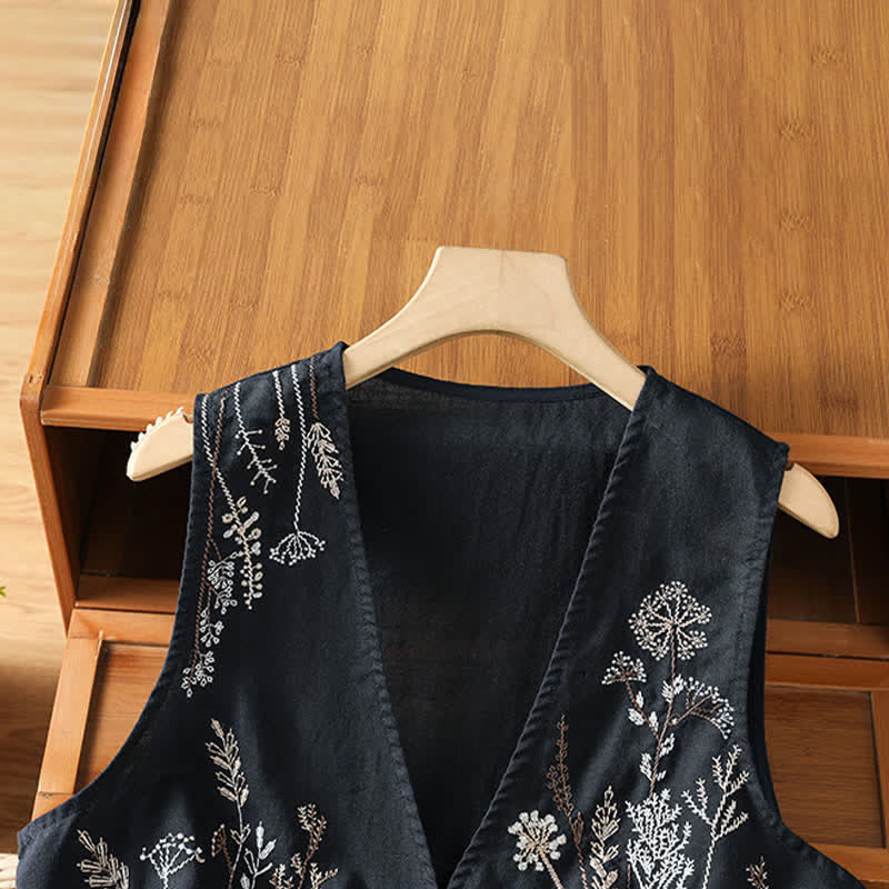 Buddha Stones Camisas sin mangas de verano para mujer con bordado floral y bolsillos. - image 10