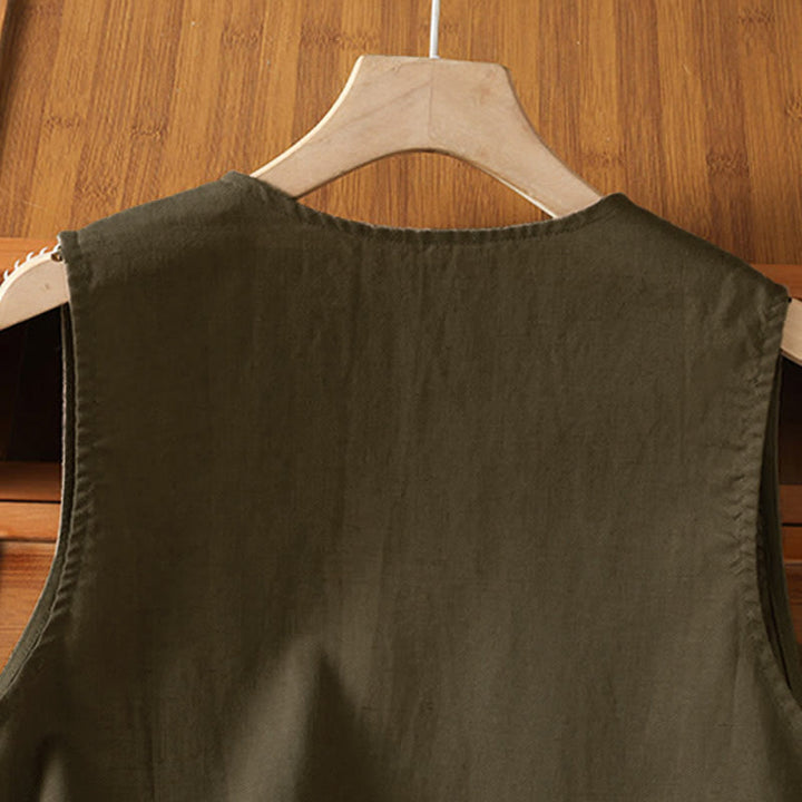 Buddha Stones Camisas sin mangas de verano para mujer con bordado floral y bolsillos. - image 17