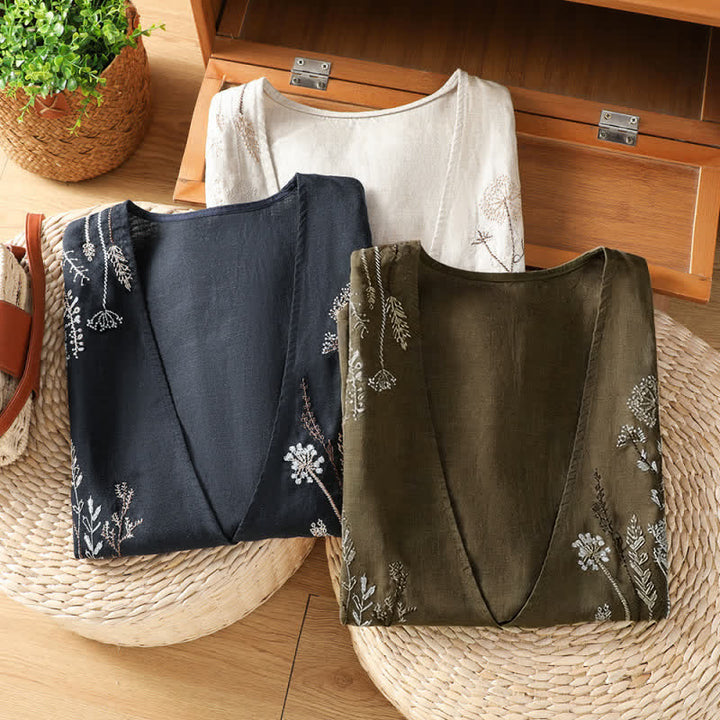 Buddha Stones Camisas sin mangas de verano para mujer con bordado floral y bolsillos. - image 21