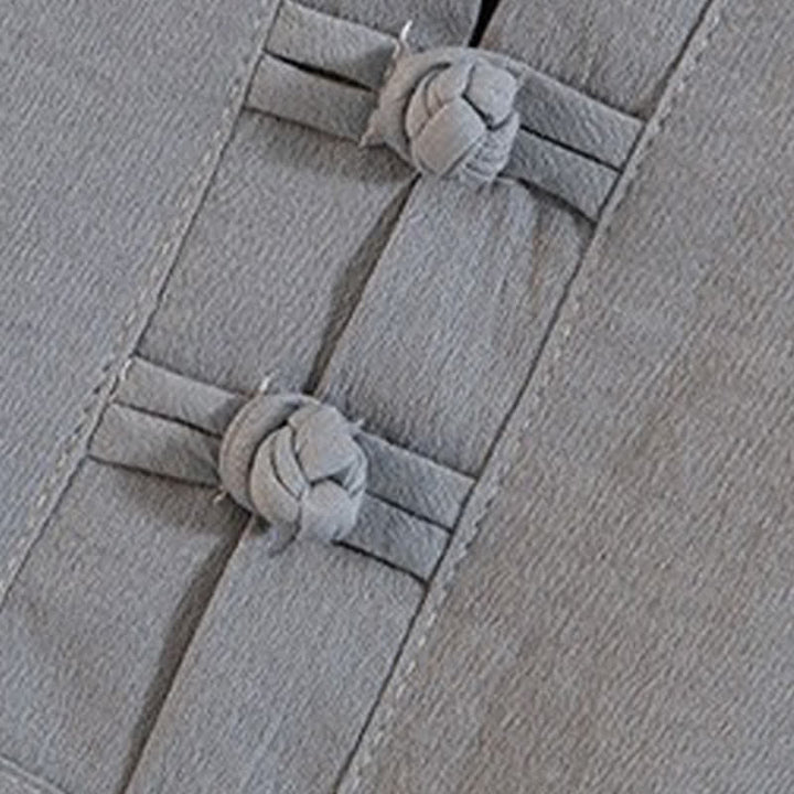Buddha Stones Conjunto de verano de 2 piezas: camisa de manga corta con cuello mandarín, botones de rana y estampado de lavado a la tinta, pantalones bermudas, ropa de meditación para hombre con bolsillos. - image 3