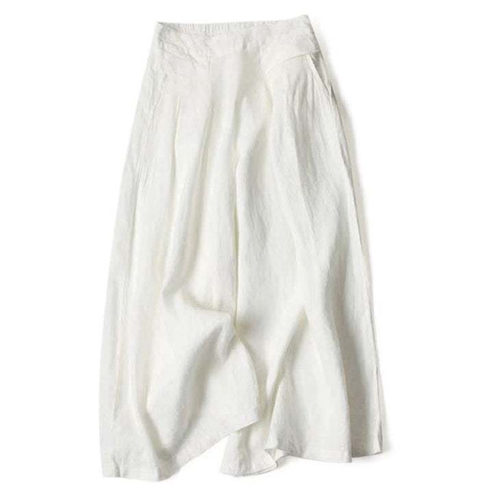 Buddha Stones Pantalones de mujer de lino y algodón de color liso, de talle alto y pernera ancha con bolsillos. - image 22