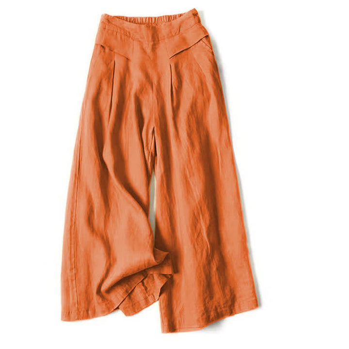 Buddha Stones Pantalones de mujer de lino y algodón de color liso, de talle alto y pernera ancha con bolsillos. - image 18