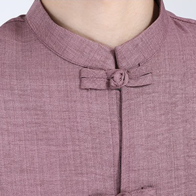 Buddha Stones Camisas de manga hasta el codo para hombre, estilo Summer Tang, con cuello mandarín y botones de rana. - image 19