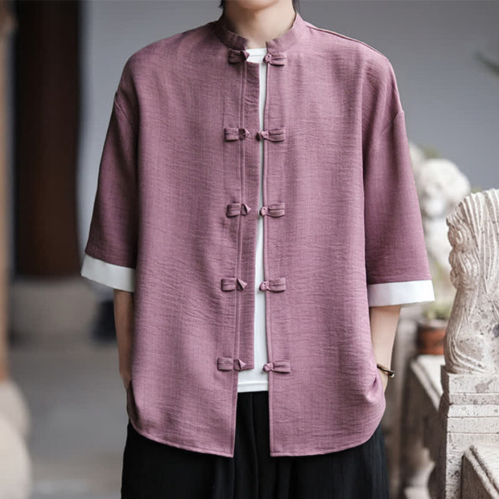 Buddha Stones Camisas de manga hasta el codo para hombre, estilo Summer Tang, con cuello mandarín y botones de rana. - image 16