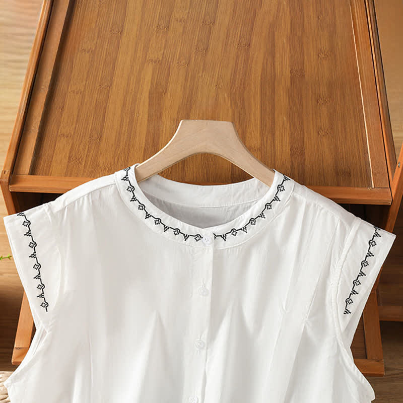 Buddha Stones Camisas sin mangas de verano para mujer, de color liso y cuello redondo, con botones. - image 14