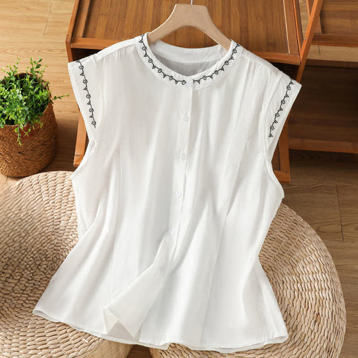 Buddha Stones Camisas sin mangas de verano para mujer, de color liso y cuello redondo, con botones. - Blanco - US8-10，UK/AU12-14，EU40-42 (2XL) - image 12