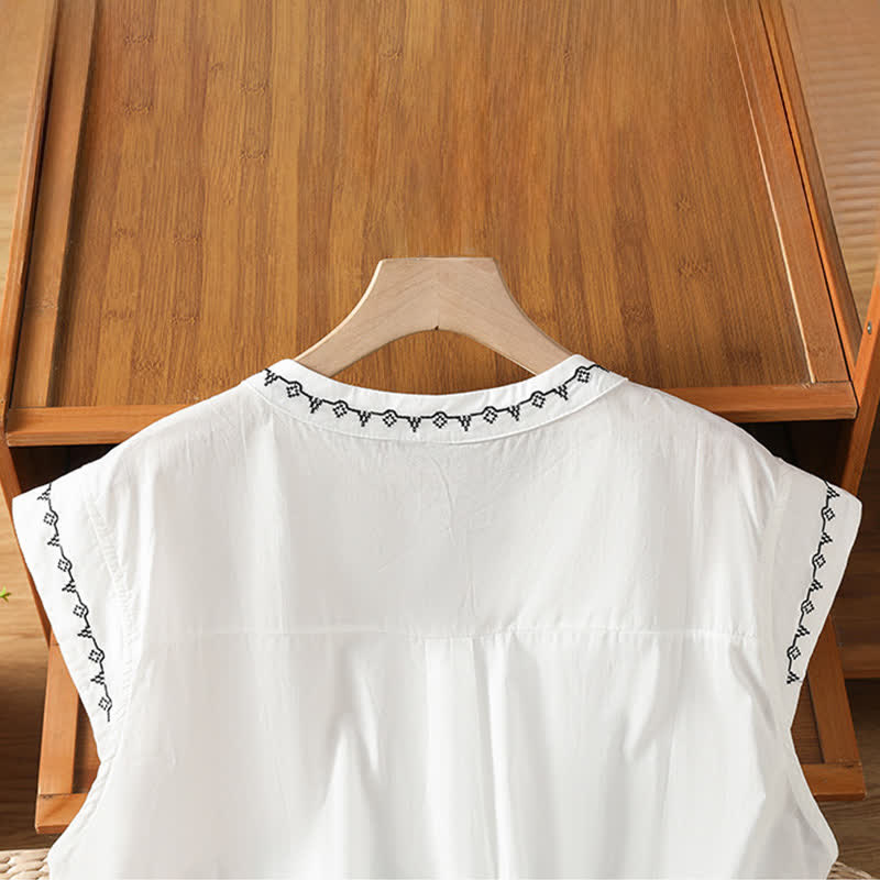 Buddha Stones Camisas sin mangas de verano para mujer, de color liso y cuello redondo, con botones. - image 15