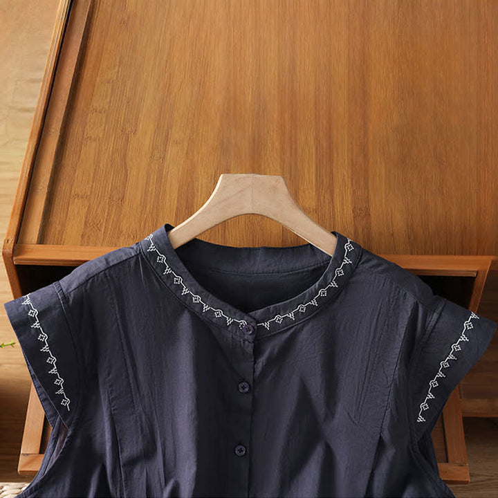 Buddha Stones Camisas sin mangas de verano para mujer, de color liso y cuello redondo, con botones. - image 8