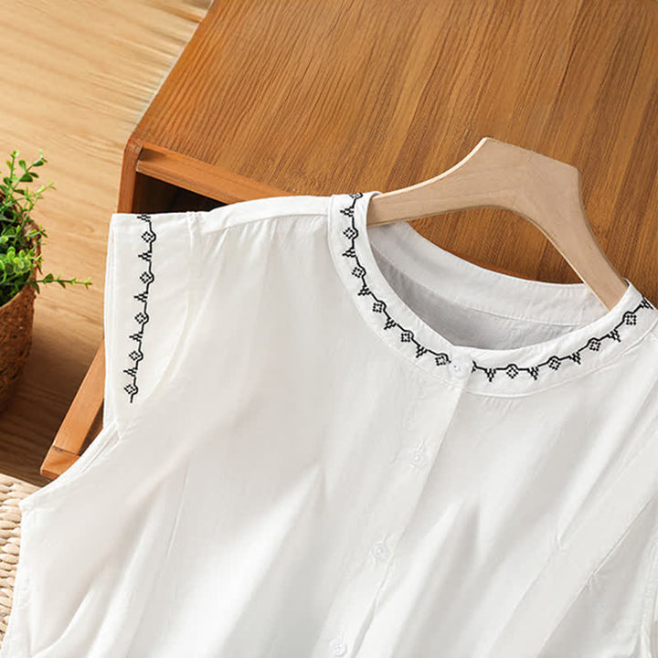 Buddha Stones Camisas sin mangas de verano para mujer, de color liso y cuello redondo, con botones. - image 16
