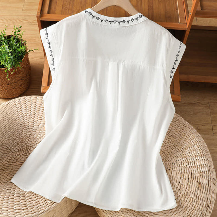 Buddha Stones Camisas sin mangas de verano para mujer, de color liso y cuello redondo, con botones. - image 13