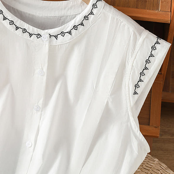 Buddha Stones Camisas sin mangas de verano para mujer, de color liso y cuello redondo, con botones. - image 17