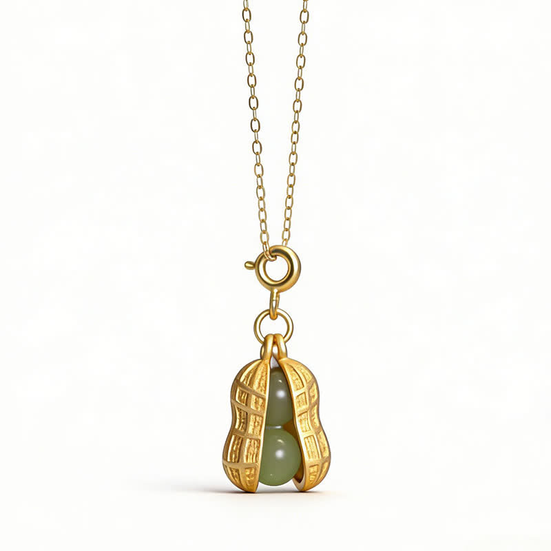 Buddha Stones Colgante de plata de ley 925 con jade Hetian en forma de cacahuete y símbolo de prosperidad. - image 9