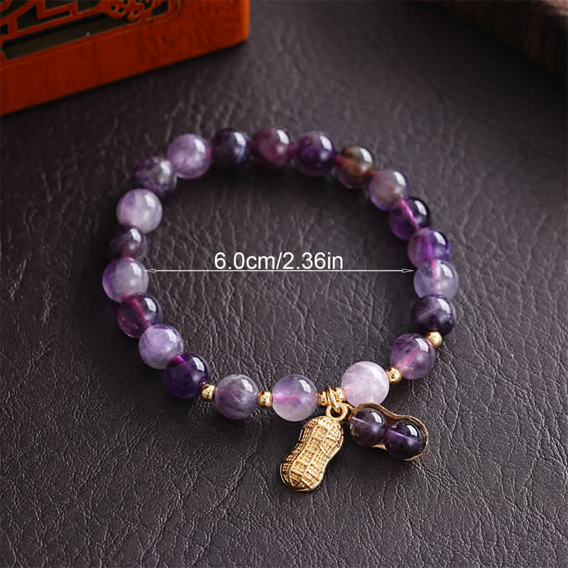 Buddha Stones Pulsera curativa de amatista natural con cacahuete y la frase "Suceden cosas buenas" - image 3