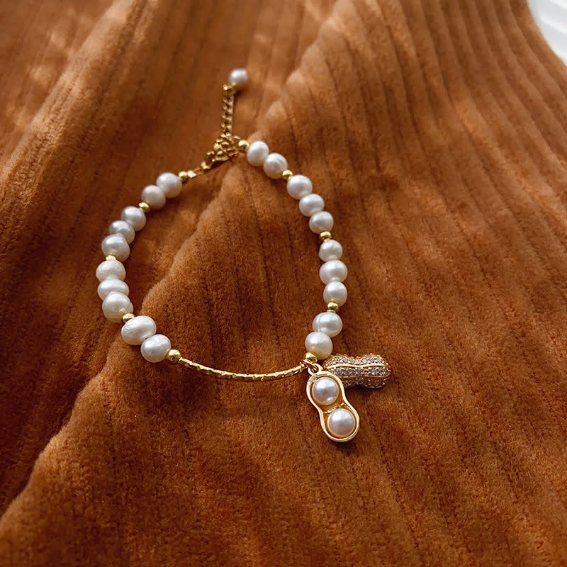Buddha Stones Pulsera de sabiduría con cuentas de perlas y cacahuetes: Las cosas buenas suceden - image 1