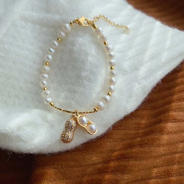 Buddha Stones Pulsera de sabiduría con cuentas de perlas y cacahuetes: Las cosas buenas suceden - Perla (circunferencia de la muñeca: 15-16 cm) - image 0