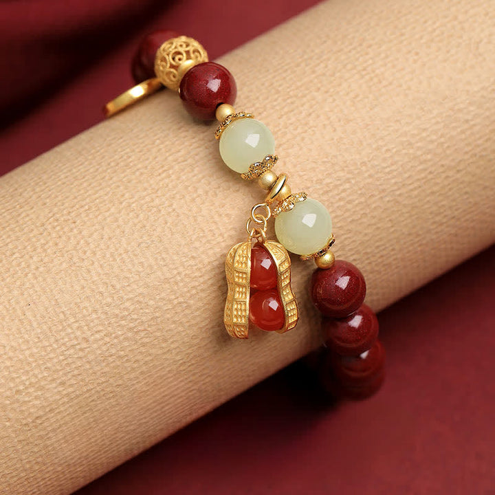 Buddha Stones Pulsera de la bendición del personaje Fu de cinabrio natural con cacahuete y la frase "Las cosas buenas suceden". - image 3