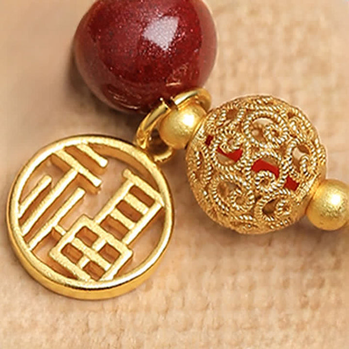 Buddha Stones Pulsera de la bendición del personaje Fu de cinabrio natural con cacahuete y la frase "Las cosas buenas suceden". - image 8