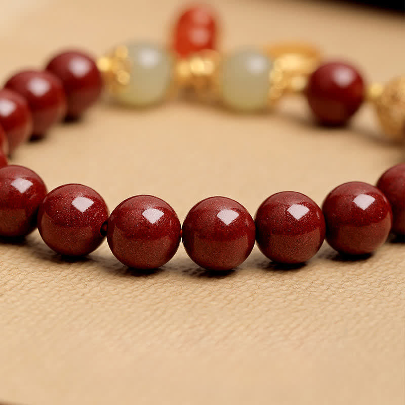 Buddha Stones Pulsera de la bendición del personaje Fu de cinabrio natural con cacahuete y la frase "Las cosas buenas suceden". - image 4
