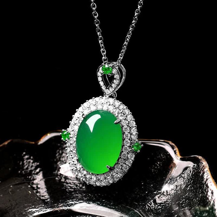 Buddha Stones Colgante de collar de la suerte de cobre con ágata verde de diseño ovalado - image 1