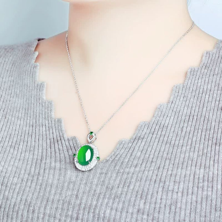 Buddha Stones Colgante de collar de la suerte de cobre con ágata verde de diseño ovalado - image 2