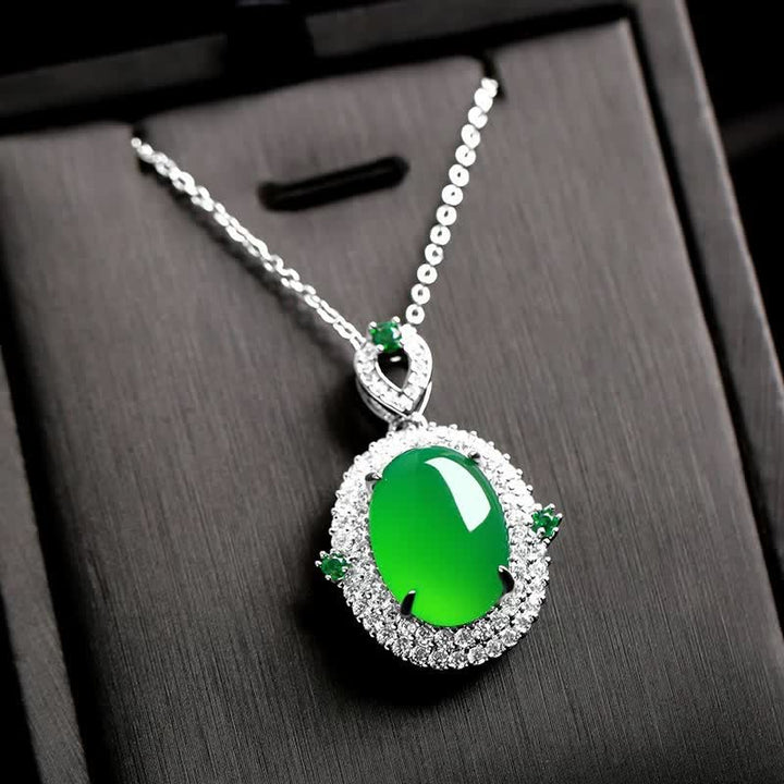 Buddha Stones Colgante de collar de la suerte de cobre con ágata verde de diseño ovalado - Ágata verde - image 0
