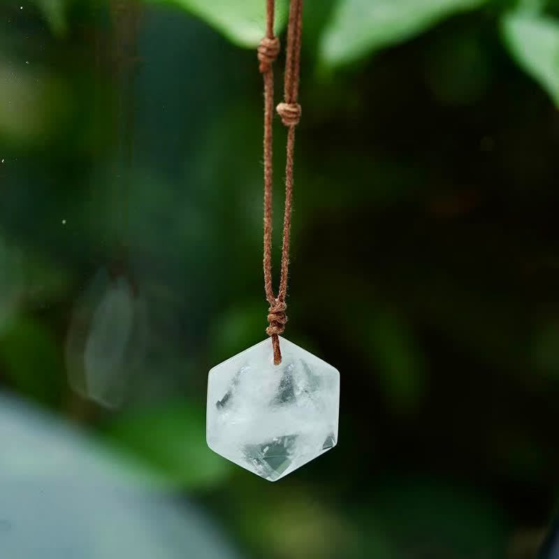 Buddha Stones Colgante de collar curativo con forma de Estrella de David tallada en cuarzo transparente, ágata india y amatista. - Cuarzo transparente - image 0