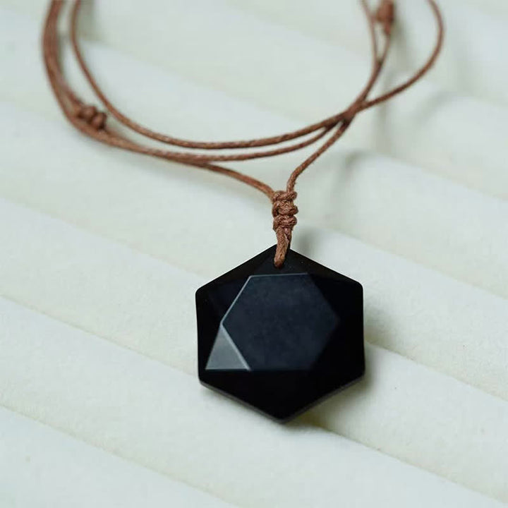 Buddha Stones Colgante de collar curativo con forma de Estrella de David tallada en cuarzo transparente, ágata india y amatista. - Obsidiana negra - image 14
