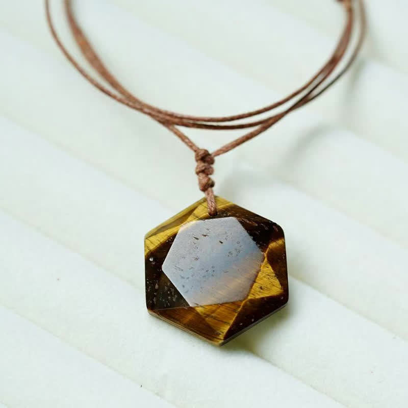 Buddha Stones Colgante de collar curativo con forma de Estrella de David tallada en cuarzo transparente, ágata india y amatista. - Ojo de tigre - image 22