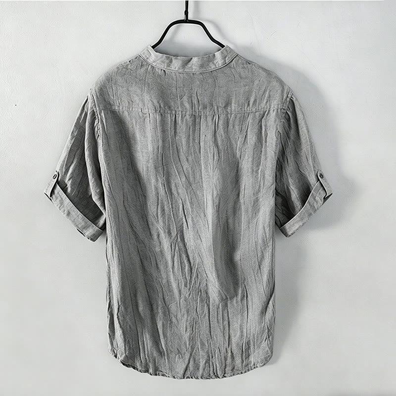 Buddha Stones Camisa de manga corta para hombre, de algodón y lino, con diseño de media manga y mangas enrolladas, ideal para el verano. - image 1