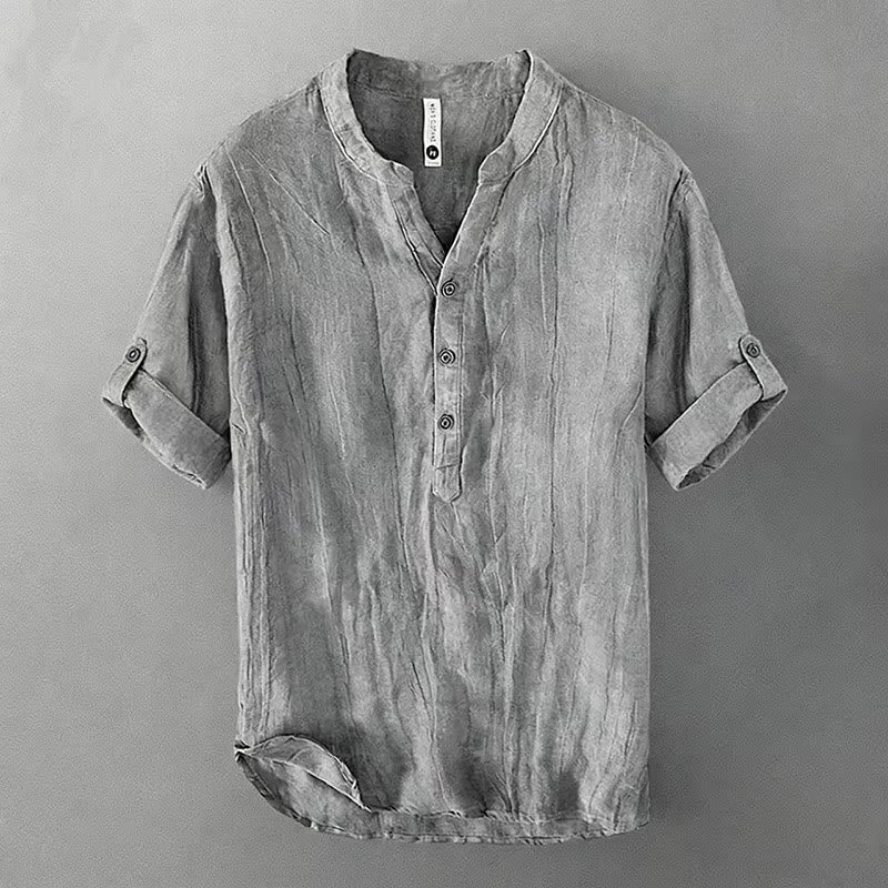 Buddha Stones Camisa de manga corta para hombre, de algodón y lino, con diseño de media manga y mangas enrolladas, ideal para el verano. - Gris - US/UK/AU46, UE 56 (3XL) - image 0