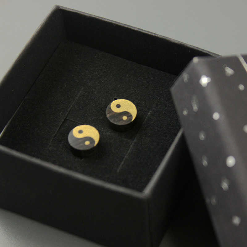 Buddha Stones Pendientes de botón de madera de ébano con equilibrio Yin Yang - image 13
