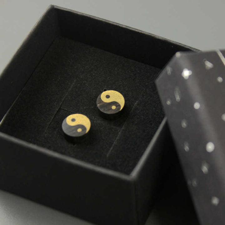 Buddha Stones Pendientes de botón de madera de ébano con equilibrio Yin Yang - image 13