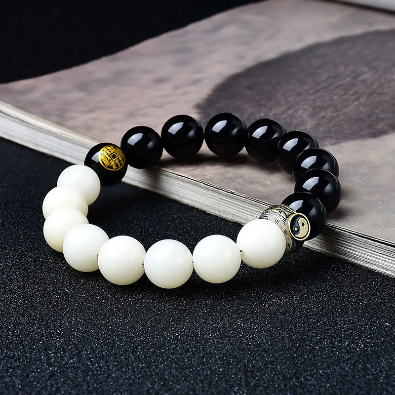 Buddha Stones Obsidiana negra Semilla Bodhi Yin Yang Mantra de nueve caracteres Fantasmas de montaña Gasta dinero Pulsera de fuerza - image 2