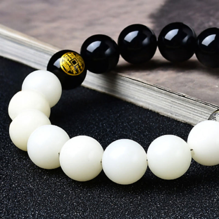 Buddha Stones Obsidiana negra Semilla Bodhi Yin Yang Mantra de nueve caracteres Fantasmas de montaña Gasta dinero Pulsera de fuerza - image 4