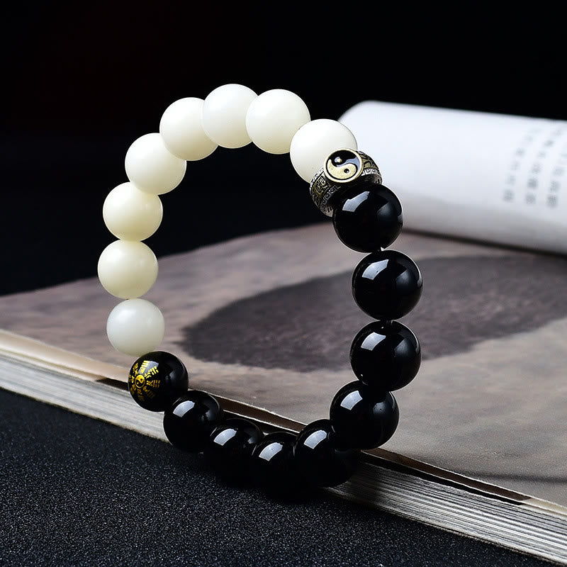 Buddha Stones Obsidiana negra Semilla Bodhi Yin Yang Mantra de nueve caracteres Fantasmas de montaña Gasta dinero Pulsera de fuerza - image 1