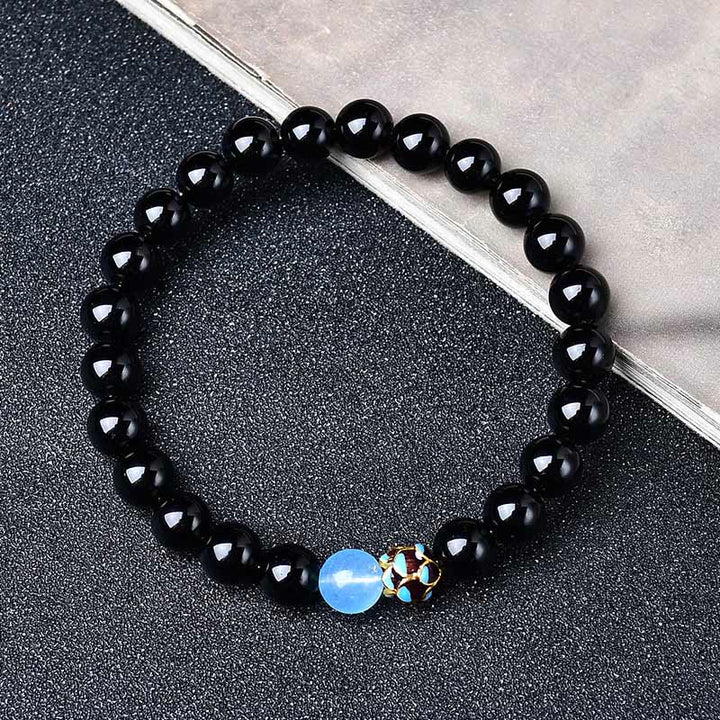 Buddha Stones Pulsera de purificación de loto con obsidiana negra natural - Obsidiana negra - 10 mm (circunferencia de la muñeca: 16-17 cm) - image 1