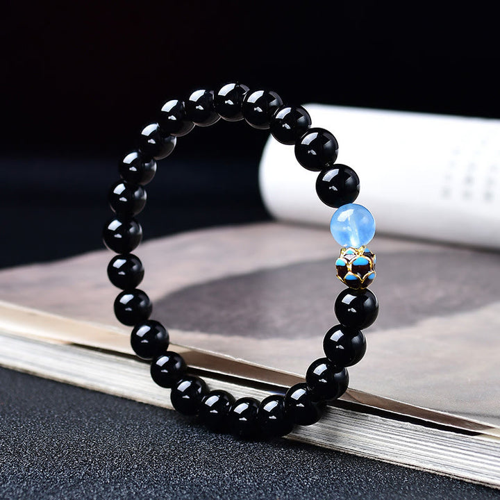 Buddha Stones Pulsera de purificación de loto con obsidiana negra natural - image 2