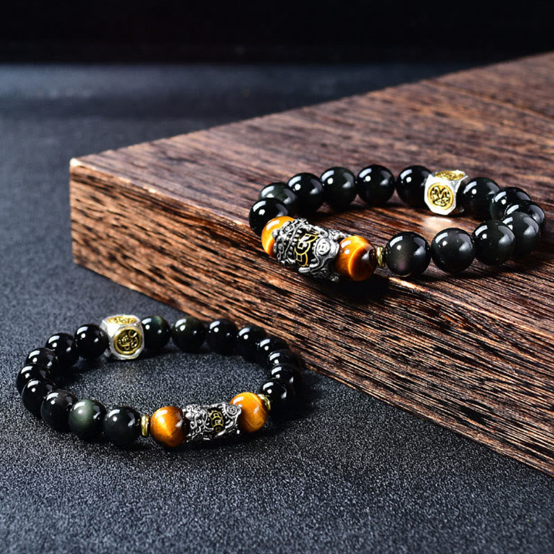 Buddha Stones Pulsera de transformación PiXiu de ojo de tigre con obsidiana negra natural - image 4