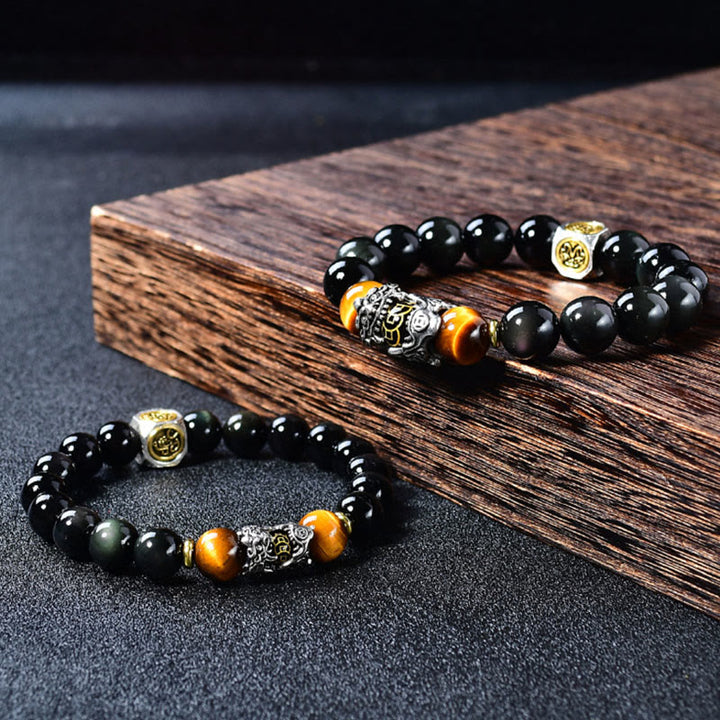 Buddha Stones Pulsera de transformación PiXiu de ojo de tigre con obsidiana negra natural - image 4