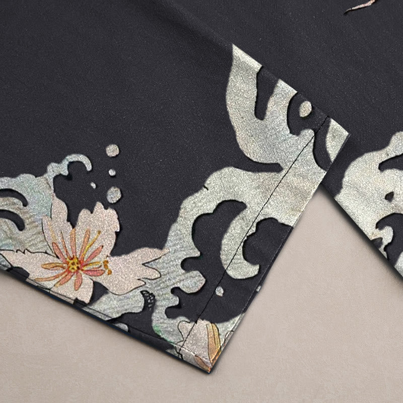 Buddha Stones Pantalones de hombre de algodón con estampado de dragón oriental y loto, corte ajustado y bolsillos. - image 3