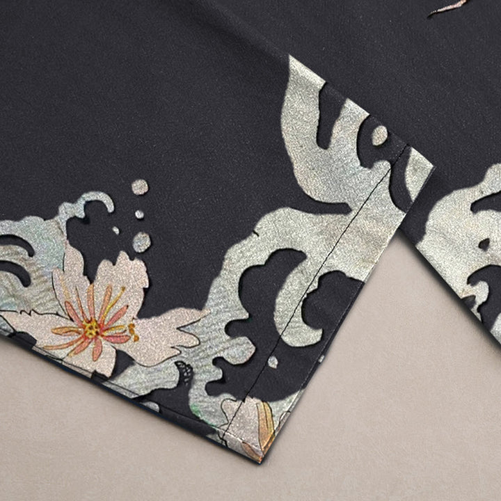 Buddha Stones Pantalones de hombre de algodón con estampado de dragón oriental y loto, corte ajustado y bolsillos. - image 3