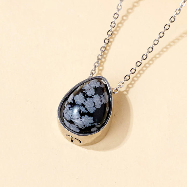 Buddha Stones Collar con colgante de equilibrio con diseño de lágrima de ágata azul natural, cuarzo rosa y ónix negro - Cadena de plata con obsidiana y copo de nieve - image 16