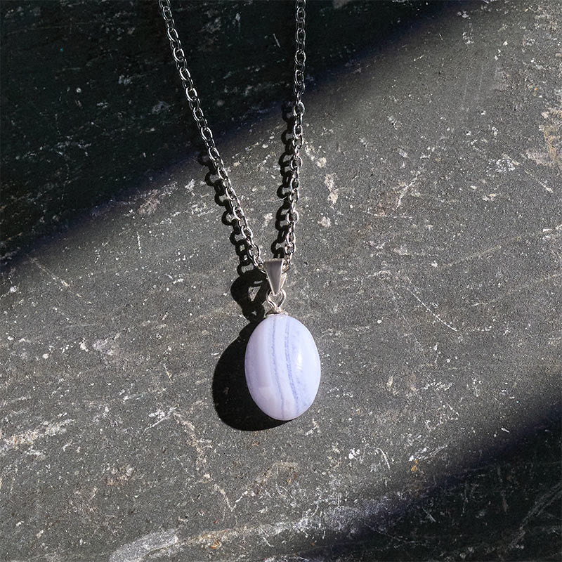 Buddha Stones Colgante de collar con cadena de ágata azul natural con encaje y claridad - image 3