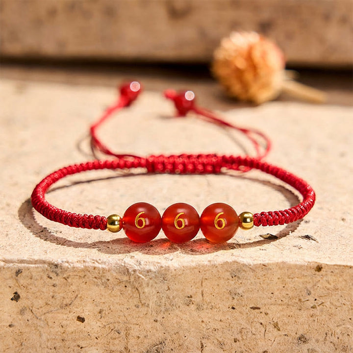 Buddha Stones Pulsera ajustable trenzada con cuentas de ágata roja y número angelical - Número angelical 666 - Cordón rojo (circunferencia de la muñeca: 15-22 cm) - image 18