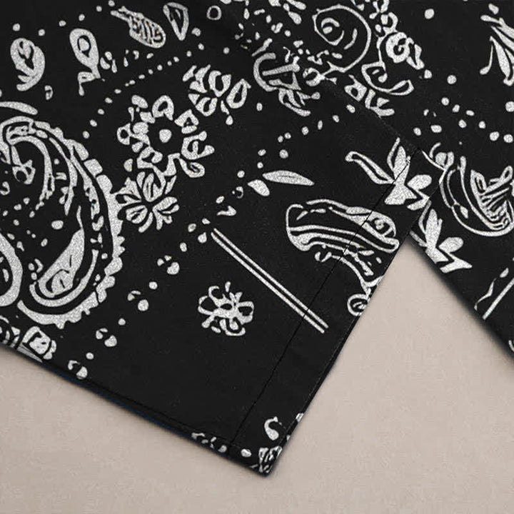 Buddha Stones Pantalones de hombre de algodón con estampado de flores de anacardo y cachemir, corte cónico y bolsillos. - image 3