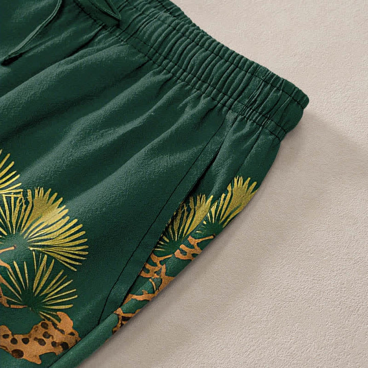 Buddha Stones Pantalones de hombre ajustados con bolsillos, estampado de paisaje de templo de pino y grulla de algodón. - image 2