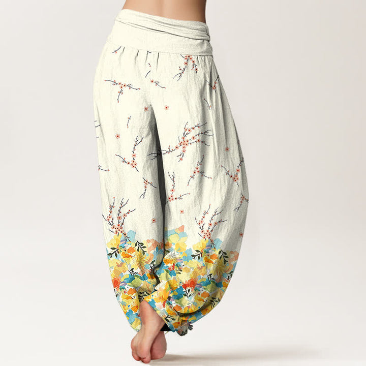 Buddha Stones Pantalones harem de algodón estilo boho con estampado floral de ramas y cintura elástica para mujer. - image 2