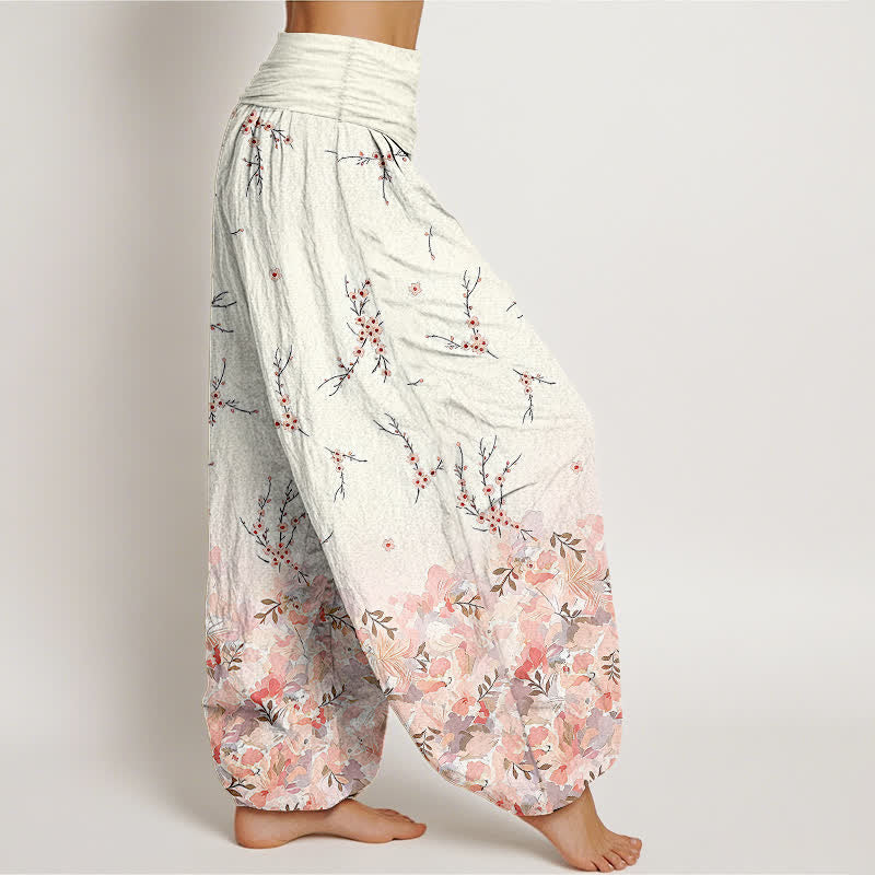 Buddha Stones Pantalones harem de algodón estilo boho con estampado floral de ramas y cintura elástica para mujer. - image 4
